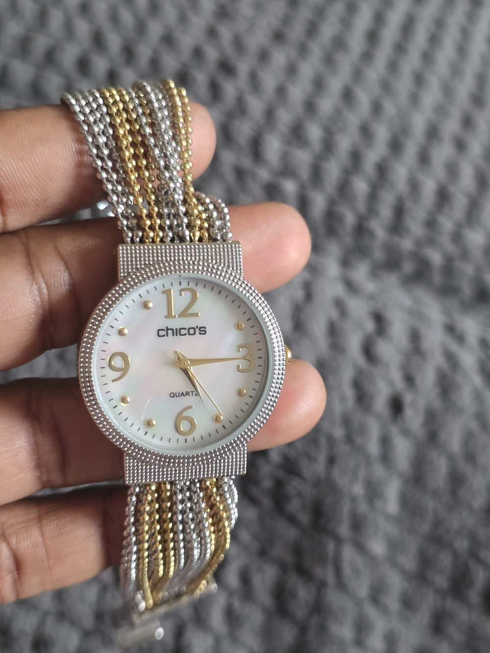 Chico's Two-Tone Mesh Bracelet Watch with Mother-of-Pearl Dial Need Battery